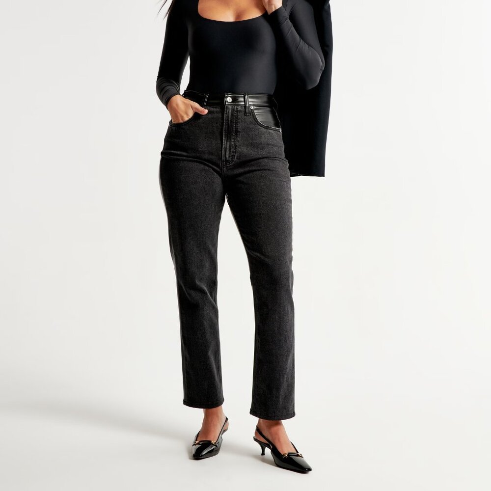 Abercrombie Mixed Fabric Curve Love High Rise Ankle Straight Jean - NWT, 26S